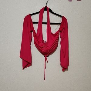 Fashion Nova Pink Asymmetrical 3/4 Sleeve Crop Top